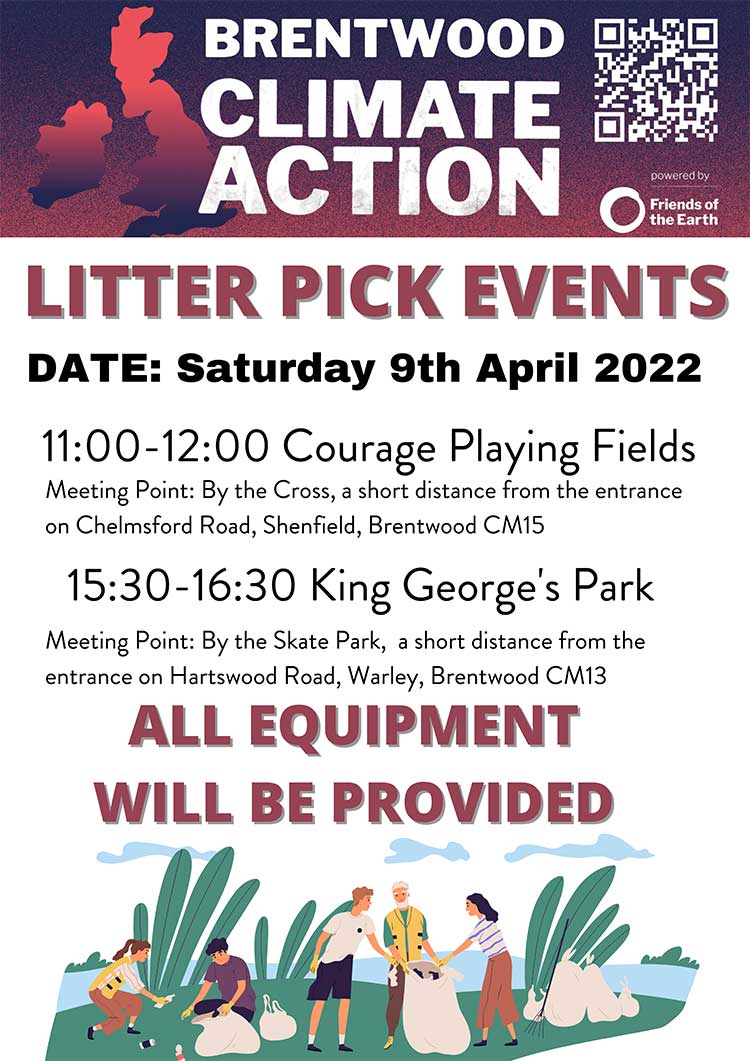 Brentwood Climate Action litter pick events April 9 2022